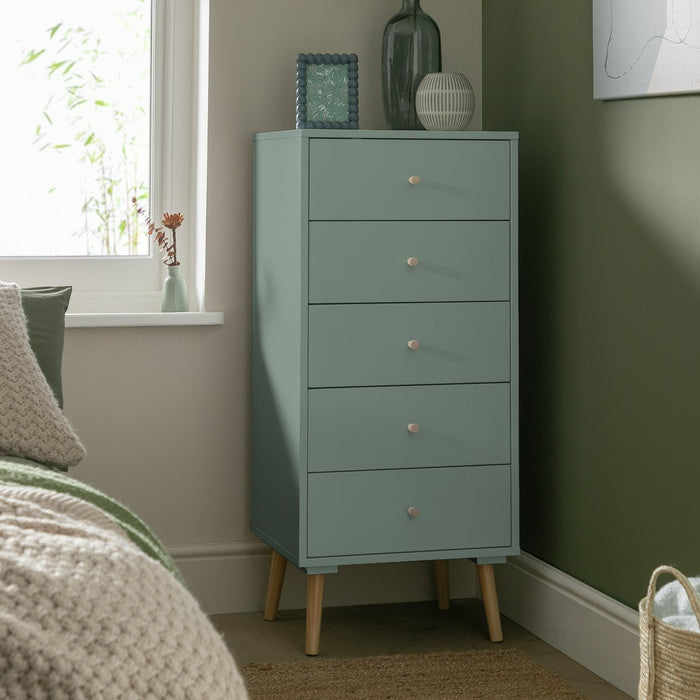 Otto 5 Drawer Tallboy - Sage Green | Stylish Room Arrangement