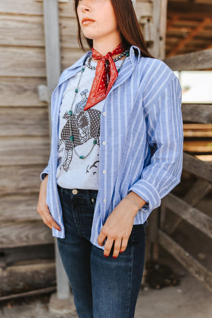 Oversized Button Down Stripe ShirtS
