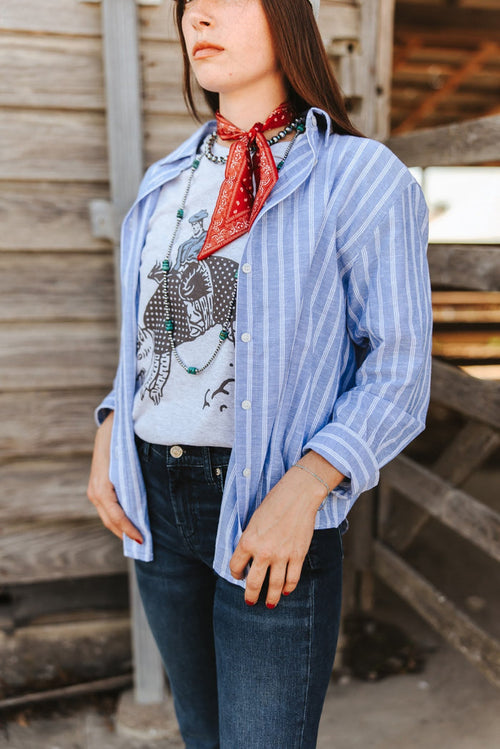 Oversized Button Down Stripe ShirtS