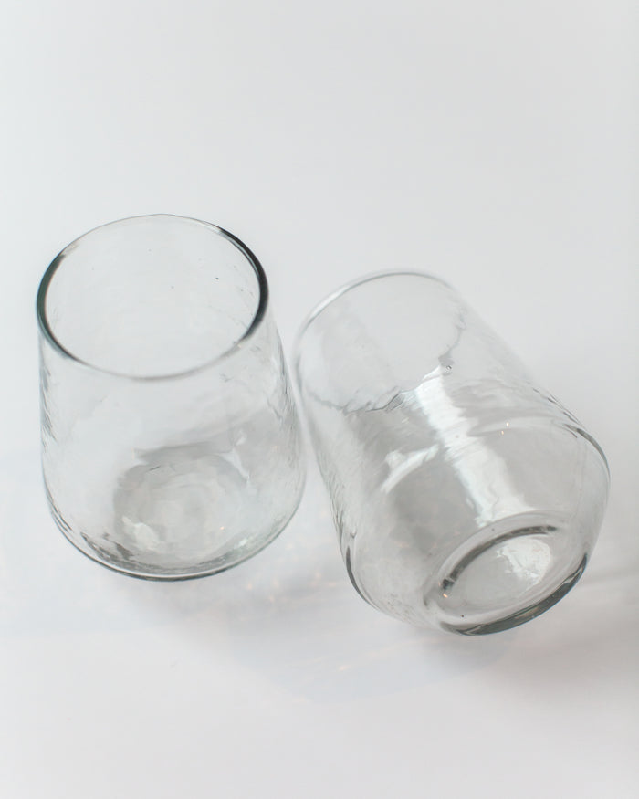 Pair of Hammered Glass Stemless Tumblers