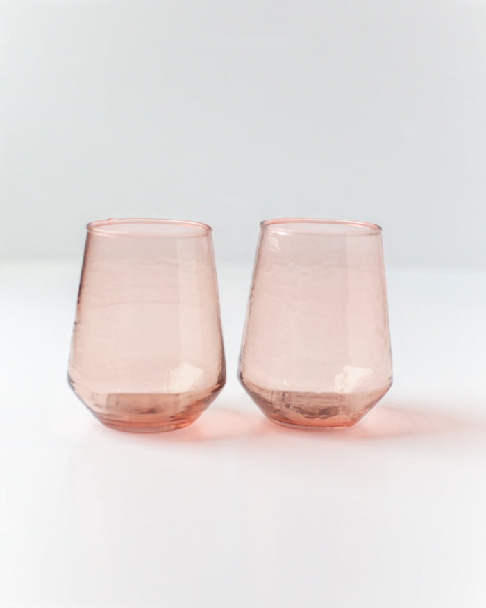 Pair of Hammered Glass Stemless Tumblers