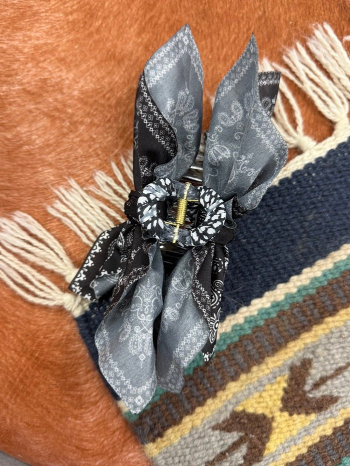 Paisley Bow Claw Hair Clip - Black