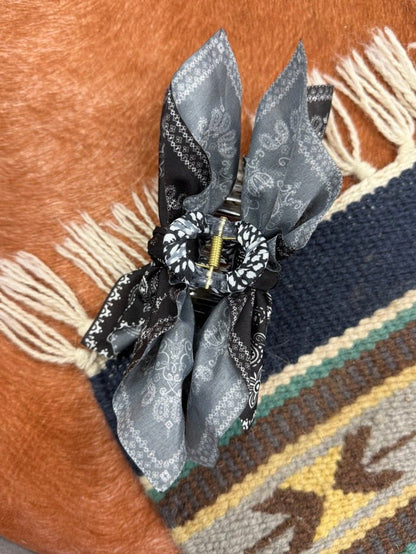 Paisley Bow Claw Hair Clip - Black