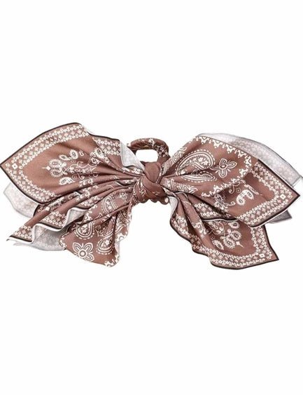 Paisley Bow Claw Hair Clip - Brown