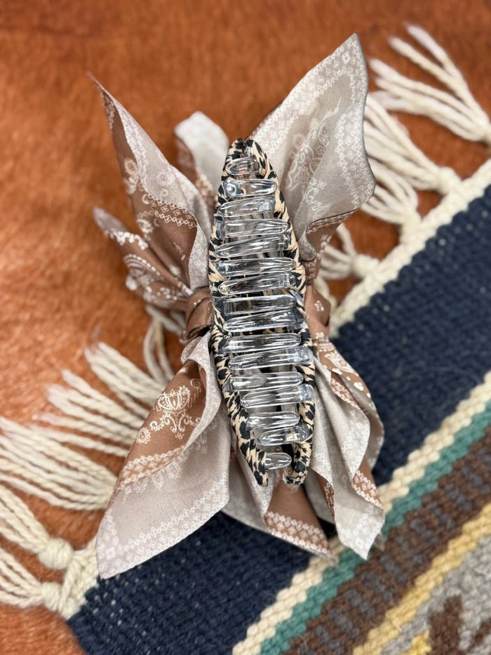 Paisley Bow Claw Hair Clip - Brown