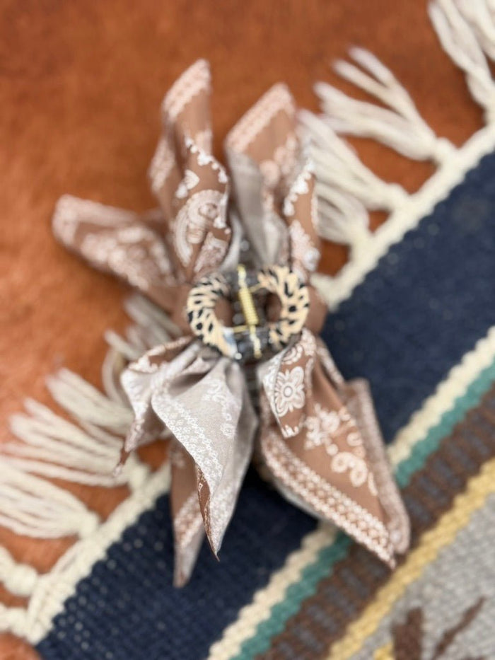 Paisley Bow Claw Hair Clip - Brown