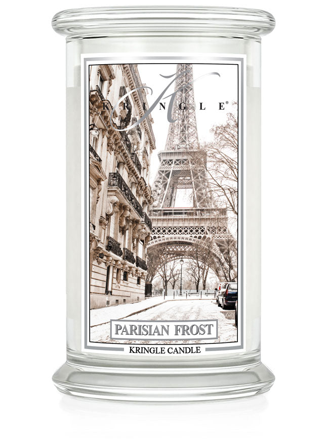Kringle Candle Parisian Frost with Eiffel Tower design on a white background
