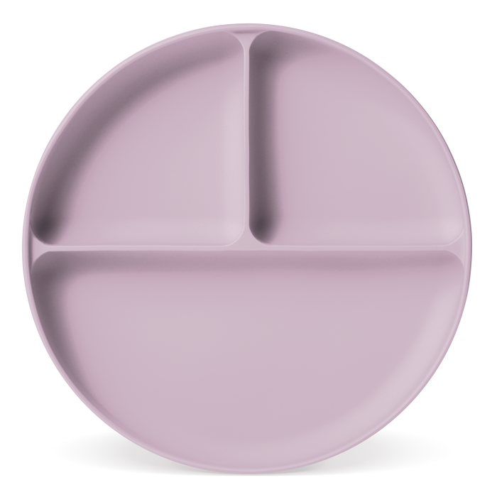 Lavender-pink decorative plate with subtle shadow detailing on white background, displayed at an angle to show three-dimensional form