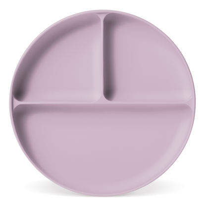 Lavender-pink decorative plate with subtle shadow detailing on white background, displayed at an angle to show three-dimensional form