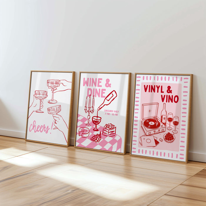 Bar Cart Wall Art Set of 6, Pink Cocktail Prints, Wine Bar Decor, Retro Martini Gallery Wall, Maximalist Kitchen Printable Art Bundle