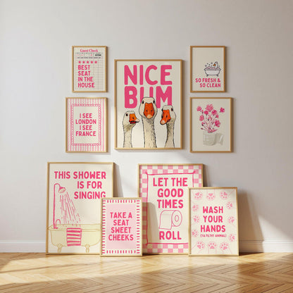 Funny Bathroom Wall Art Set Printable, Pink Bathroom Decor Bundle, Cute Bathroom Posters Set, Coquette Bathroom Wall Art, Funny Quote Prints