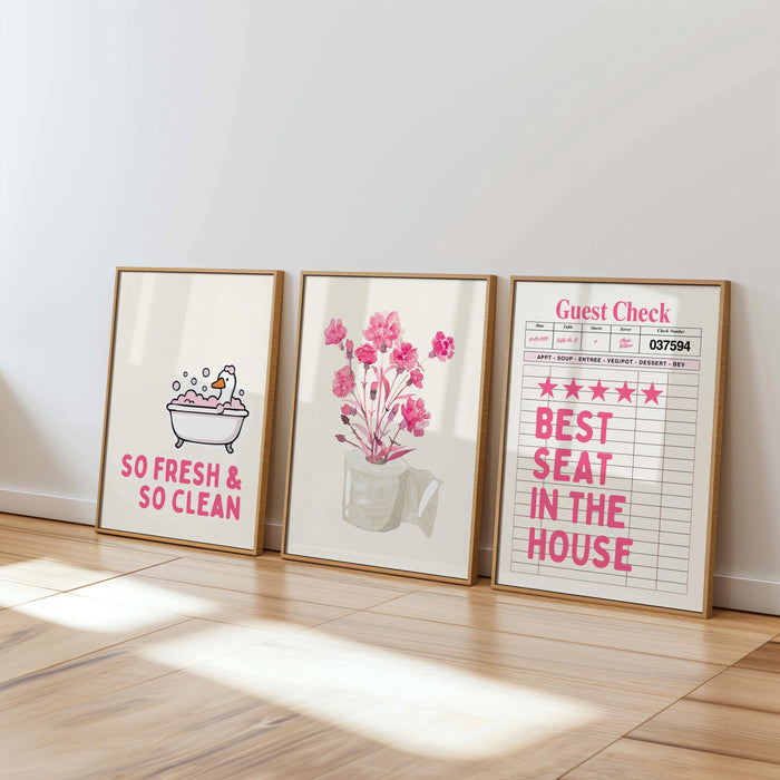 Funny Bathroom Wall Art Set Printable, Pink Bathroom Decor Bundle, Cute Bathroom Posters Set, Coquette Bathroom Wall Art, Funny Quote Prints