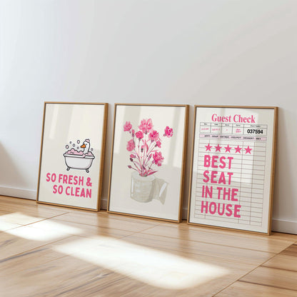Funny Bathroom Wall Art Set Printable, Pink Bathroom Decor Bundle, Cute Bathroom Posters Set, Coquette Bathroom Wall Art, Funny Quote Prints