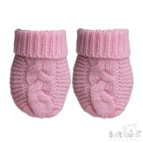 PINK INFANTS RECYCLED ACRYLIC CABLE KNIT MITTENS - (NB-12 Months) (PK6) EBM800-P