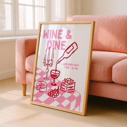 Pink Kitchen Wall Art Set of 12, Coquette Kitchen Decor, Pasta Lover Club Prints, Wine and Dine Poster Set, Girly Kitchen Gallery Wall