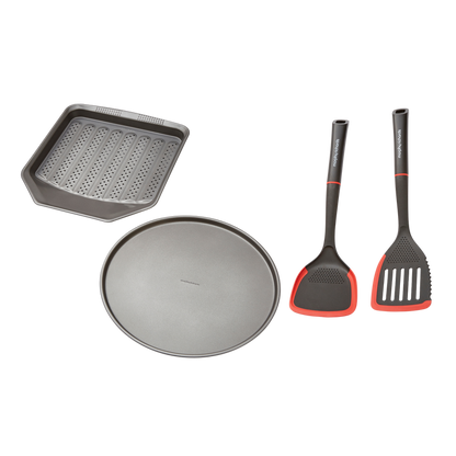 Pizza Pan and Crisper Tray Set and Slotted and Solid Turner Set