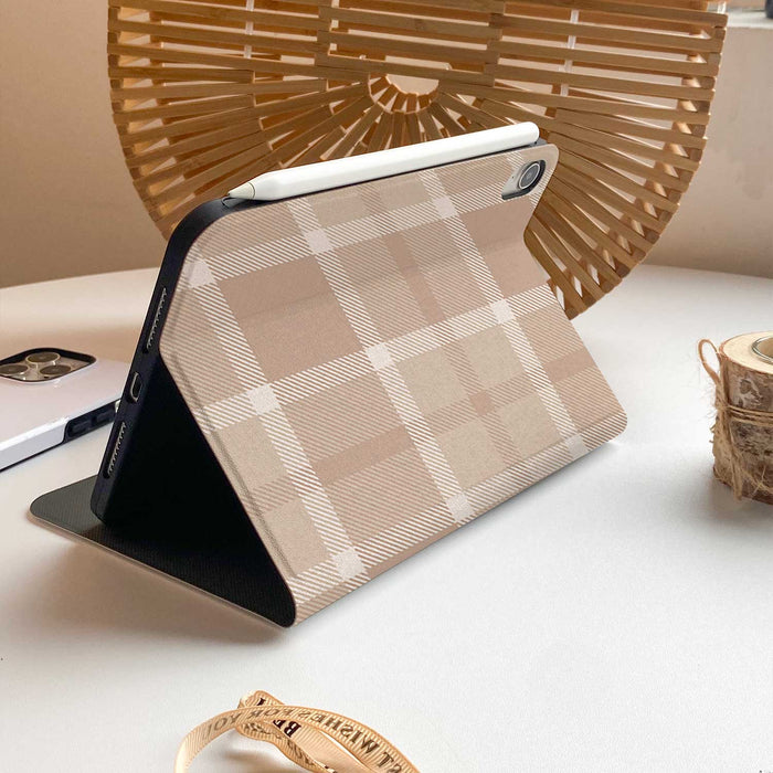 Plaid Pattern iPad Case - Khaki