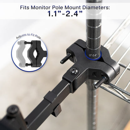 Fits monitor pole mount diameters 1.1" - 2.4"