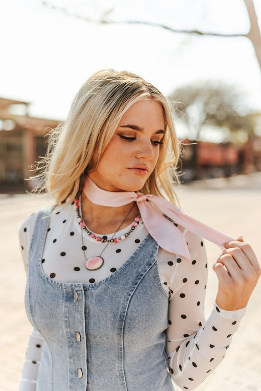 Polka Dot Mesh Long Sleeve - WhiteS