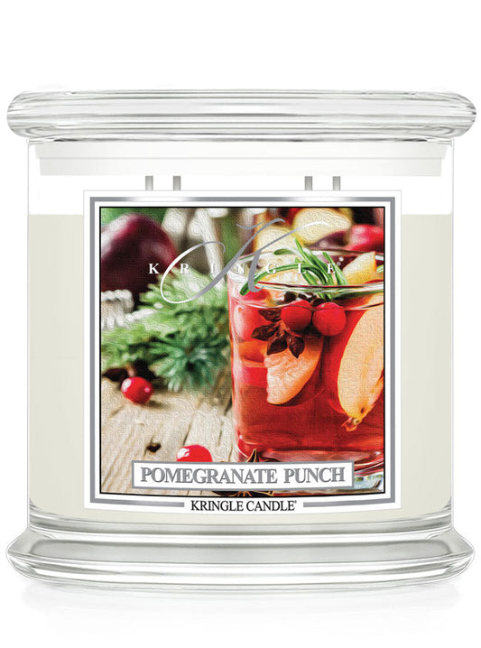 Kringle Candle Pomegranate Punch candle with a festive design on the label.