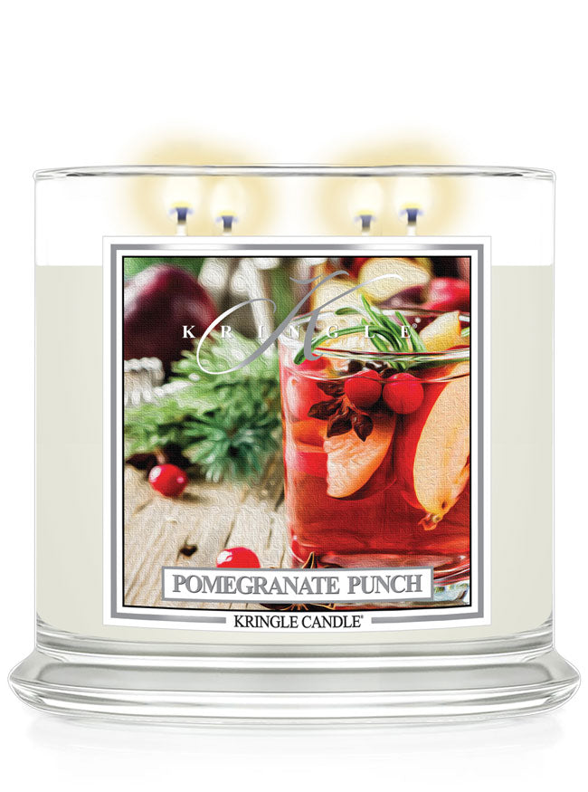 Kringle Candle Pomegranate Punch candle with a festive label on a white background