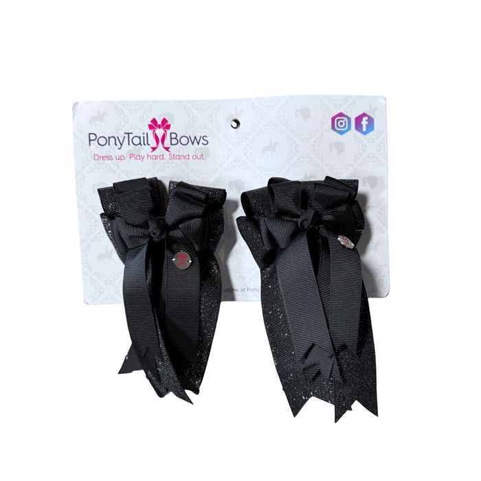 PonyTail Bows - Black Sparkle
