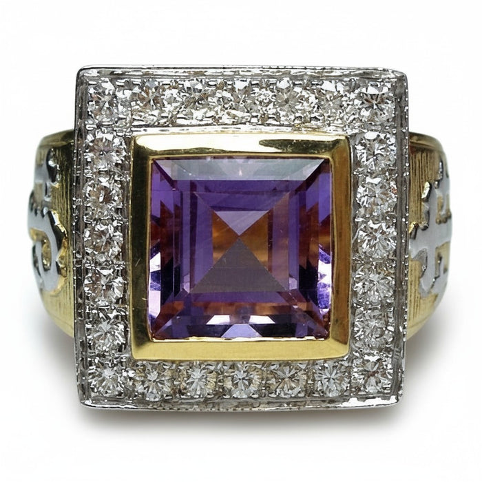 Luxury men’s bishop ring gold-plated with amethyst stone