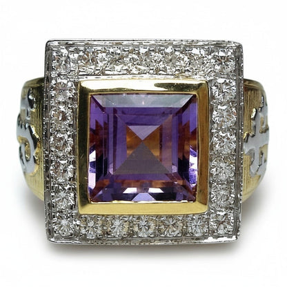 Luxury men’s bishop ring gold-plated with amethyst stone