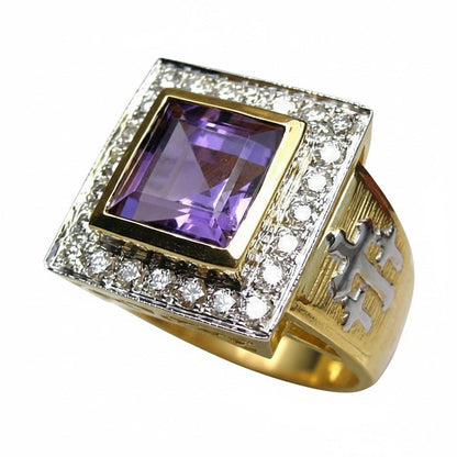 Gold-plated sterling silver bishop ring with purple amethyst