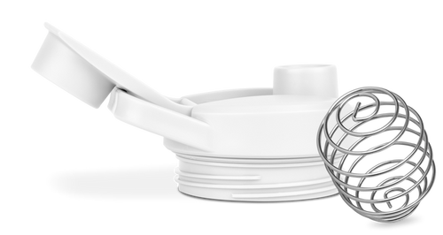 White stainless steel whisk on bright white background