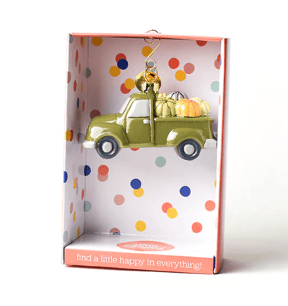 Pumpkin Truck Ornament in packaging