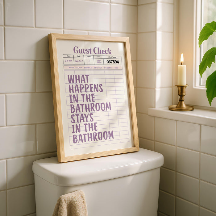 Purple Bathroom Wall Art Set of 6, Funny Bathroom Prints, Eclectic Bathroom Decor, Lavender Bathroom Posters, Guest Check Wall Art