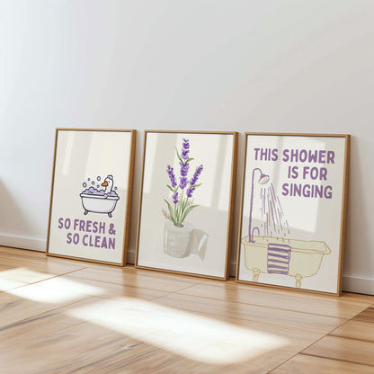 Funny Bathroom Wall Art Set of 6, Nice Bum Goose Print, Purple Bathroom Decor, Farmhouse Bathroom Signs, Lavender Printable Wall Art