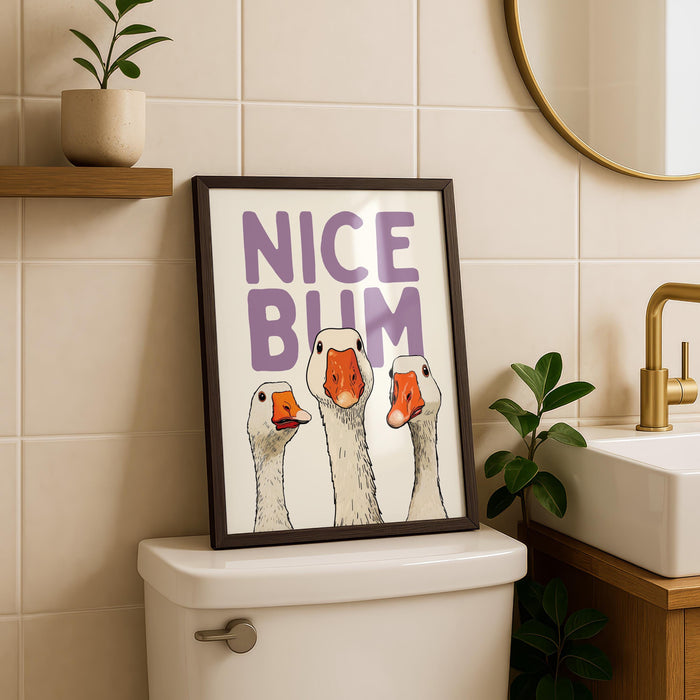 Funny Bathroom Wall Art Set of 6, Nice Bum Goose Print, Purple Bathroom Decor, Farmhouse Bathroom Signs, Lavender Printable Wall Art
