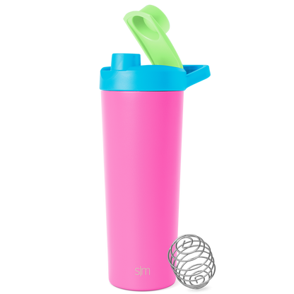 Simple Modern hot pink cylindrical shaker bottle with secure lid, centered against white background