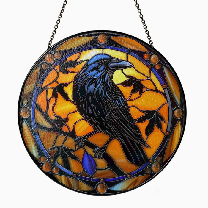 Raven Stained Glass Suncatcher - Zero Point Crystals