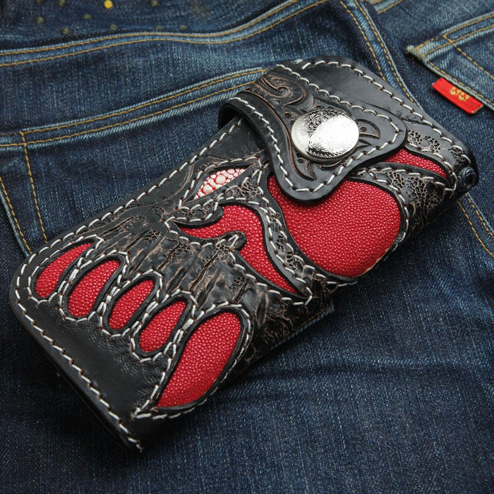 Red Demon Stingray Leather Carved Biker Wallet [2]