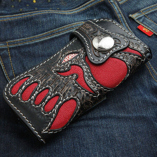 Red Demon Stingray Leather Carved Biker Wallet [2]