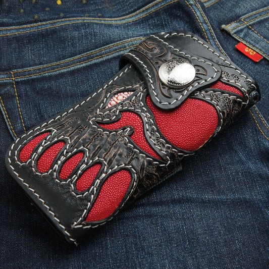 Red Demon Stingray Leather Carved Biker Wallet [2]