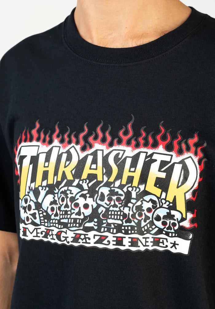 Remera Thrasher Skulls Krak Logo Negro