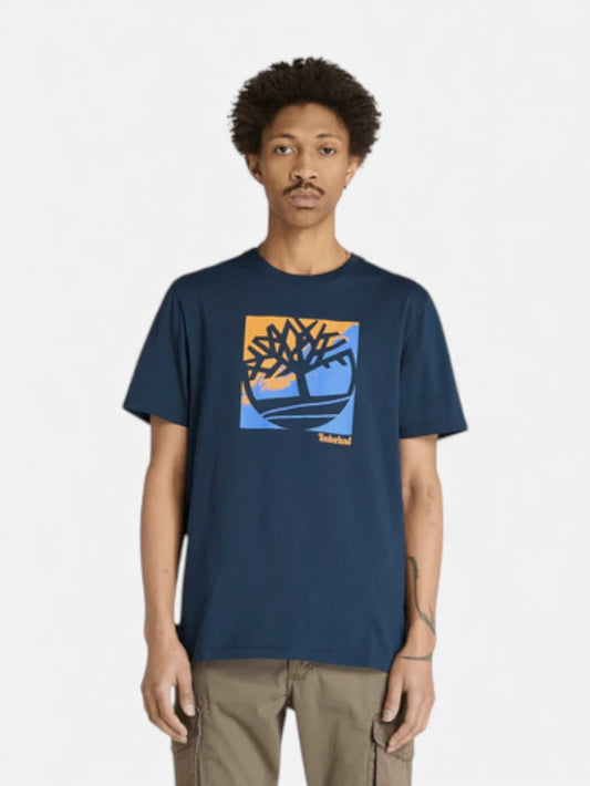 Remera Timberland Logo Graphic Azul Naranja