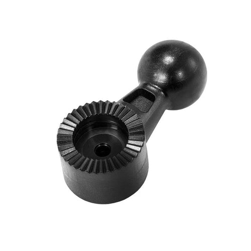 A black, metallic Replacement 22mm Mount Ball for Headrest Mounting Pedestal with a textured circular base and smooth round knob is shown on a white background.