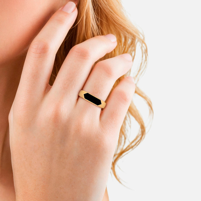 Ring Geo gold Emaille schwarz