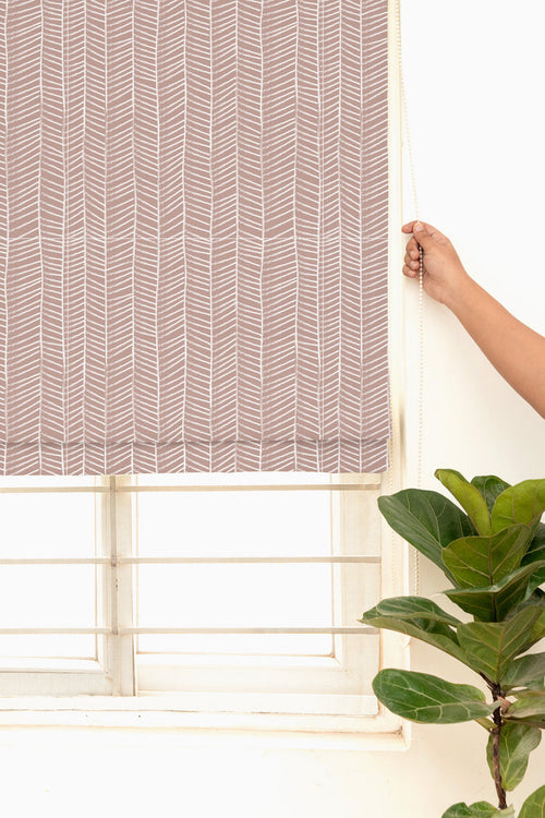 Rustle Mahogany Green 100% Customizable Cotton floral blind for living room - Room darkening