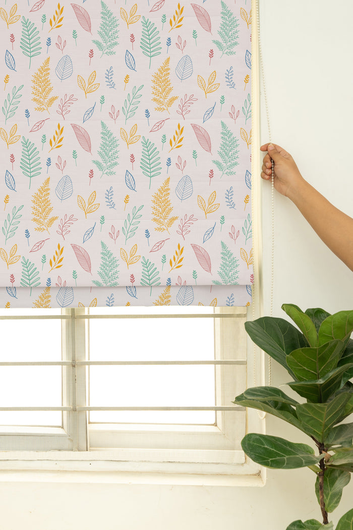 Rustling Leaves 100% Customizable Cotton floral blind for bed room - Room darkening - Multicolor