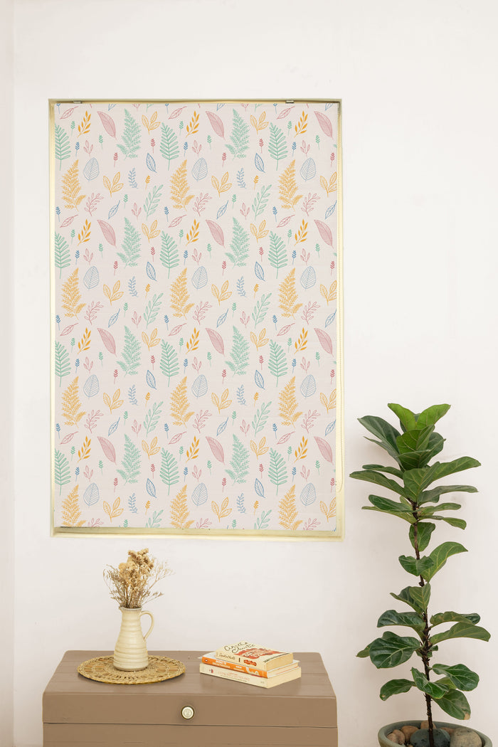 Rustling Leaves 100% Customizable Cotton floral blind for bed room - Room darkening - Multicolor