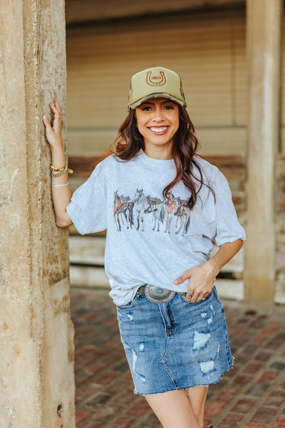Saddled Horses Graphic TeeHeather OatmealS