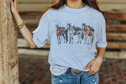 Saddled Horses Graphic TeeHeather OatmealS