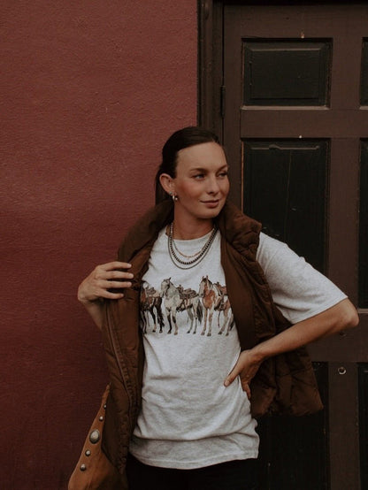 Saddled Horses Graphic TeeHeather OatmealS