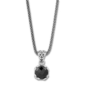 Samuel B. Sterling Silver 7mm Round Checkerboard Cut Black Spinel with Necklace with 17+3" Sterling Silver Chain.